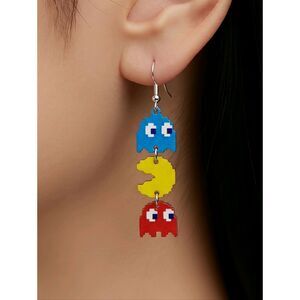Pac-Man Arcade Game Earrings Retro Ghost Acrylic Dangle Pierced Fish Hook Gamer